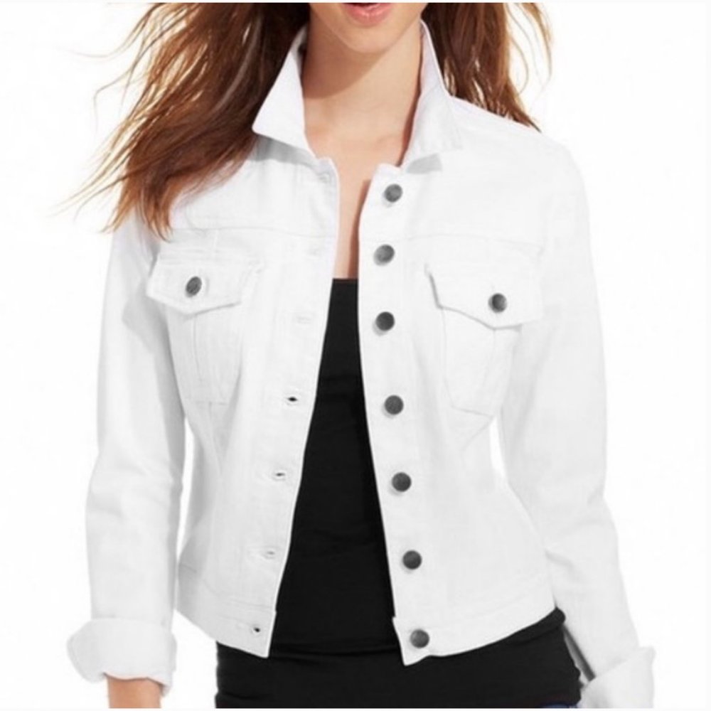 NWT ($129) Calvin Klein White Jean Jacket Large